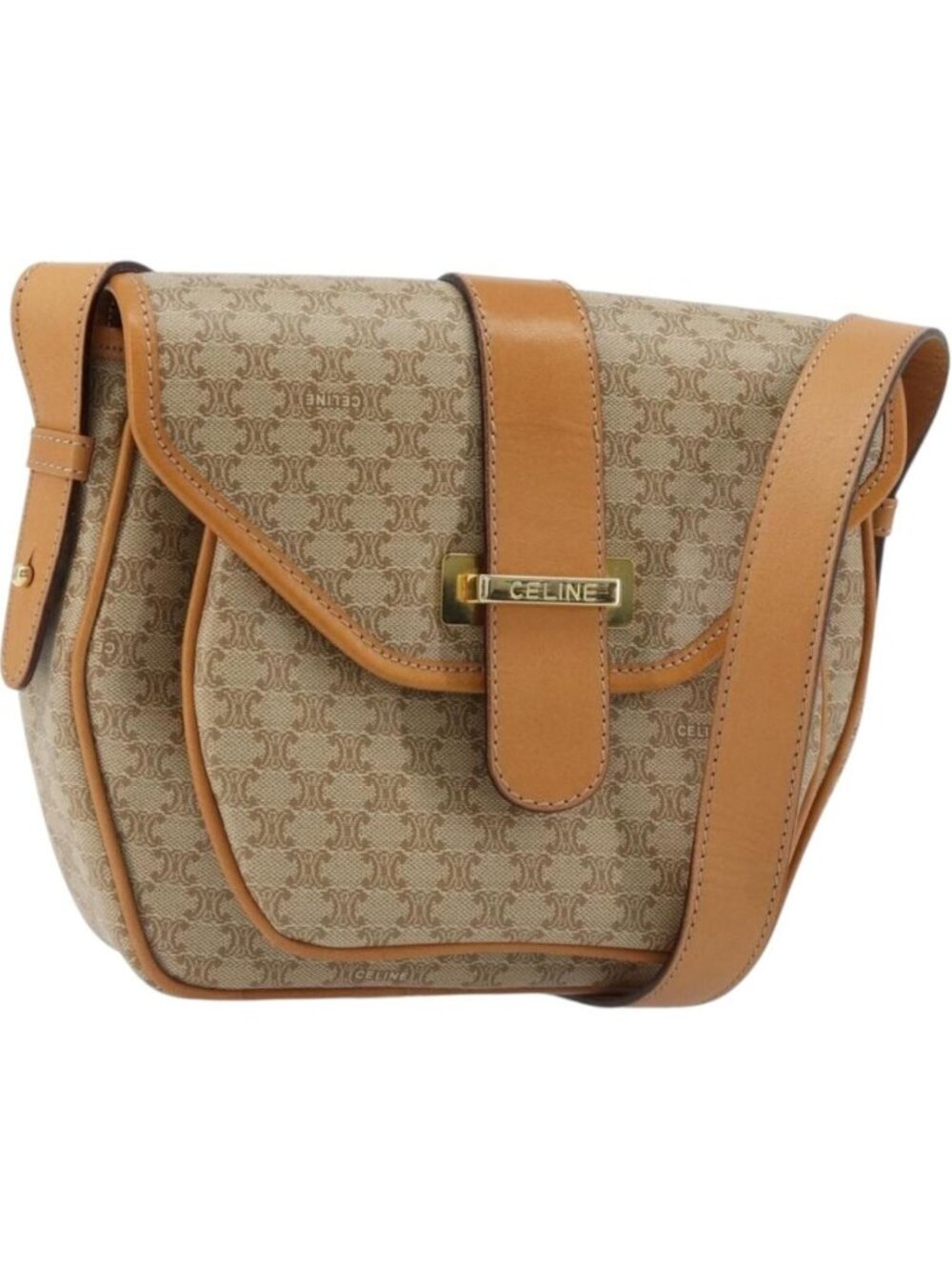 CELINE Macadam Canvas Shoulder Bag PVC Beige Gold
